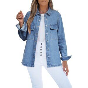 Stylish Oversized Denim Jacket for Women - Functional Shacket with Pockets